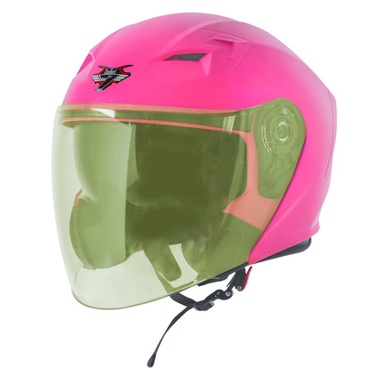 Steelbird SBA-17 7Wings ISI Certified Open Face Helmet for Men and Women with Inner Smoke Sun Shield (Dashing Pink with Tinted Yellow Visor)