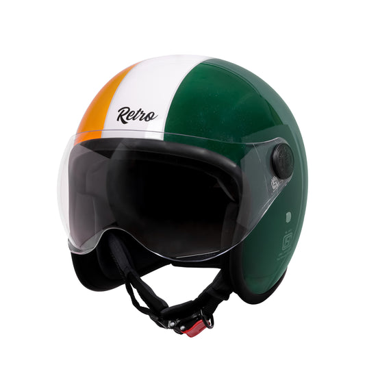 Steelbird SBH-54 Retro Lego Tricolor ISI Certified Open Face Helmet for Men and Women (Glossy Tricolor)