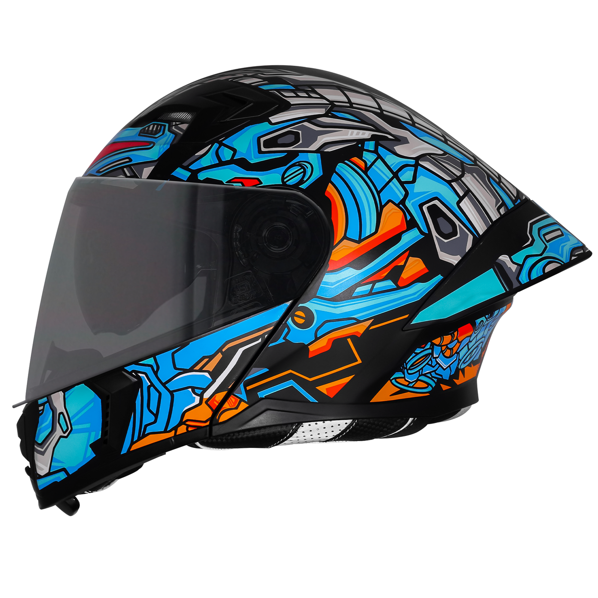 Steelbird SBA-20 ROBO ISI Certified Flip-Up Graphic Helmet for Men with Inner Sun Shield (Glossy Black Jazz Blue with Smoke Visor)