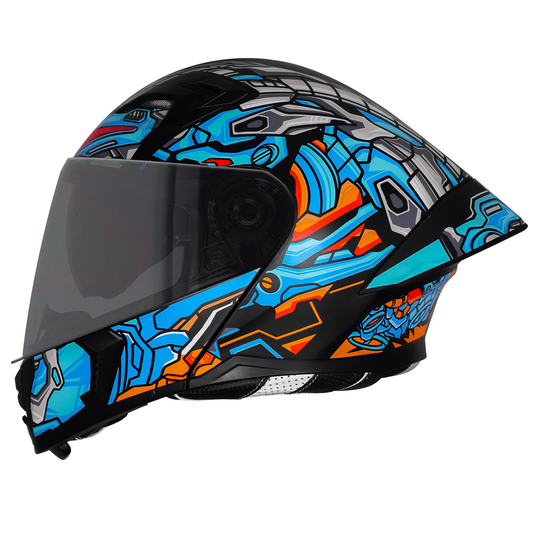 Steelbird SBA-20 ROBO ISI Certified Flip-Up Graphic Helmet for Men with Inner Sun Shield (Glossy Black Jazz Blue with Smoke Visor)