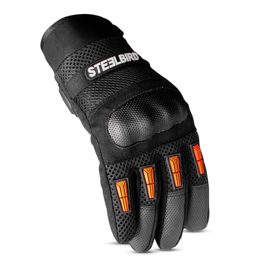 Steelbird Khardungla Full Finger Bike Riding Gloves with Touch Screen Sensitivity at Thumb and Index Finger, Protective Off-Road Motorbike Racing (Orange)