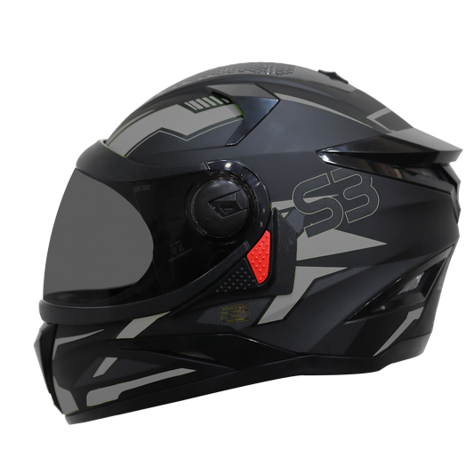 Steelbird SBH-17 Terminator ISI Certified Full Face Graphic Helmet (Matt Black Grey Fitted with Clear Visor and Extra Smoke Visor)