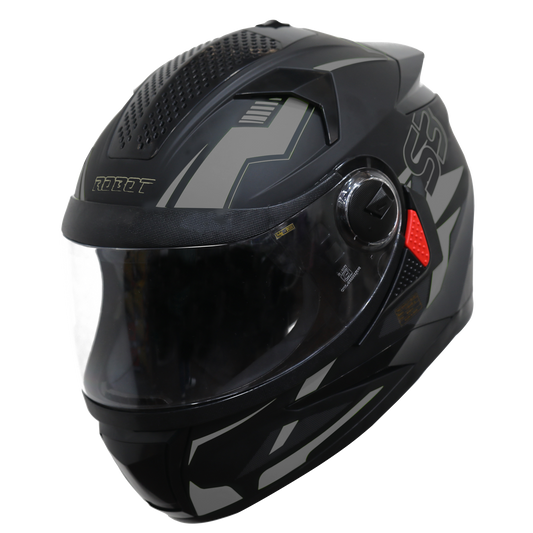 Steelbird SBH-17 Terminator ISI Certified Full Face Graphic Helmet for Men and Women (Matt Black Grey with Clear Visor)