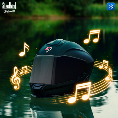 Steelbird SBH-57 Fighter Bass X Bluetooth Helmet ISI and DOT Certified Full Face Helmet for Men with Inner Silver Sun Shield (Matt Black)