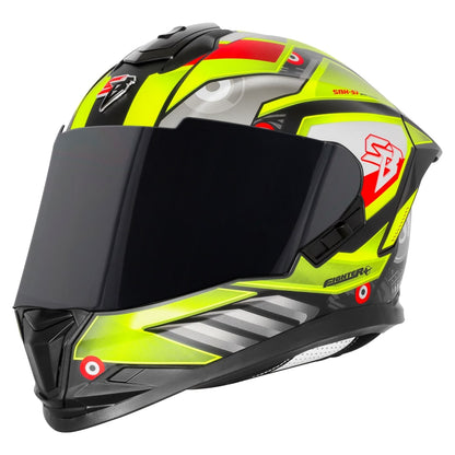 Steelbird SBH-57 Fighter F8 ISI and DOT Certified Full Face Graphic Helmet for Men and Women with Inner Silver Sun Shield (Glossy Black Neon)