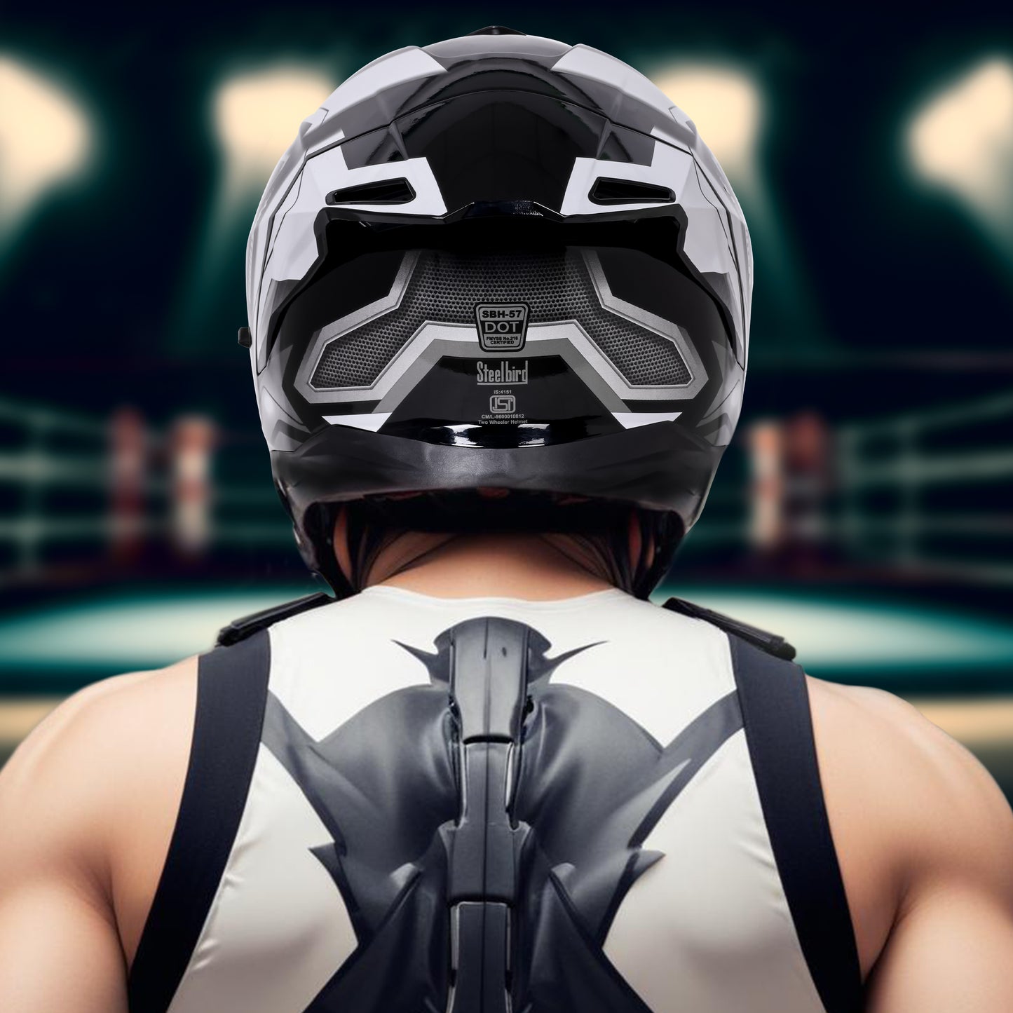 Steelbird SBH-57 Fighter F3 ISI and DOT Certified Full Face Helmet for Men and Women with Inner Silver Sun Shield (Glossy Black White)