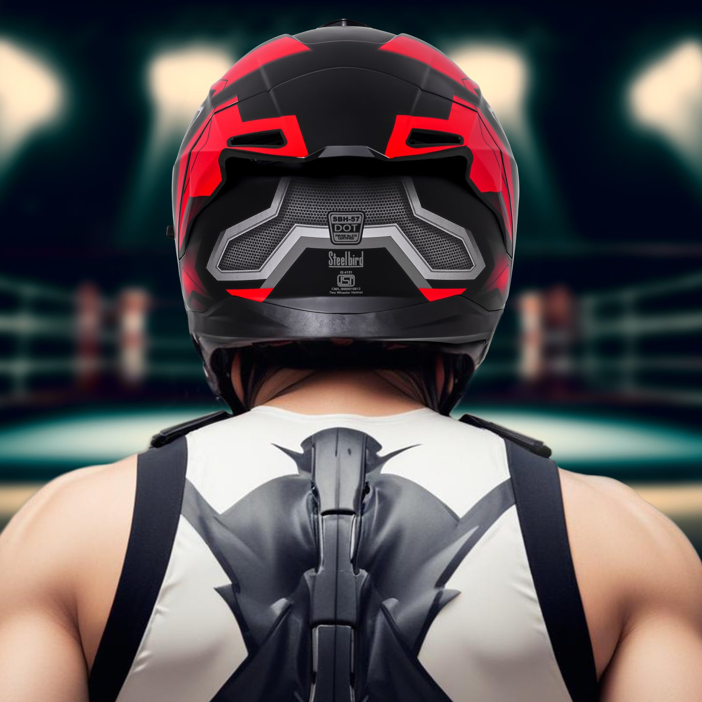 Steelbird SBH-57 Fighter F3 ISI and DOT Certified Full Face Helmet for Men and Women with Inner Silver Sun Shield (Glossy Black Red)