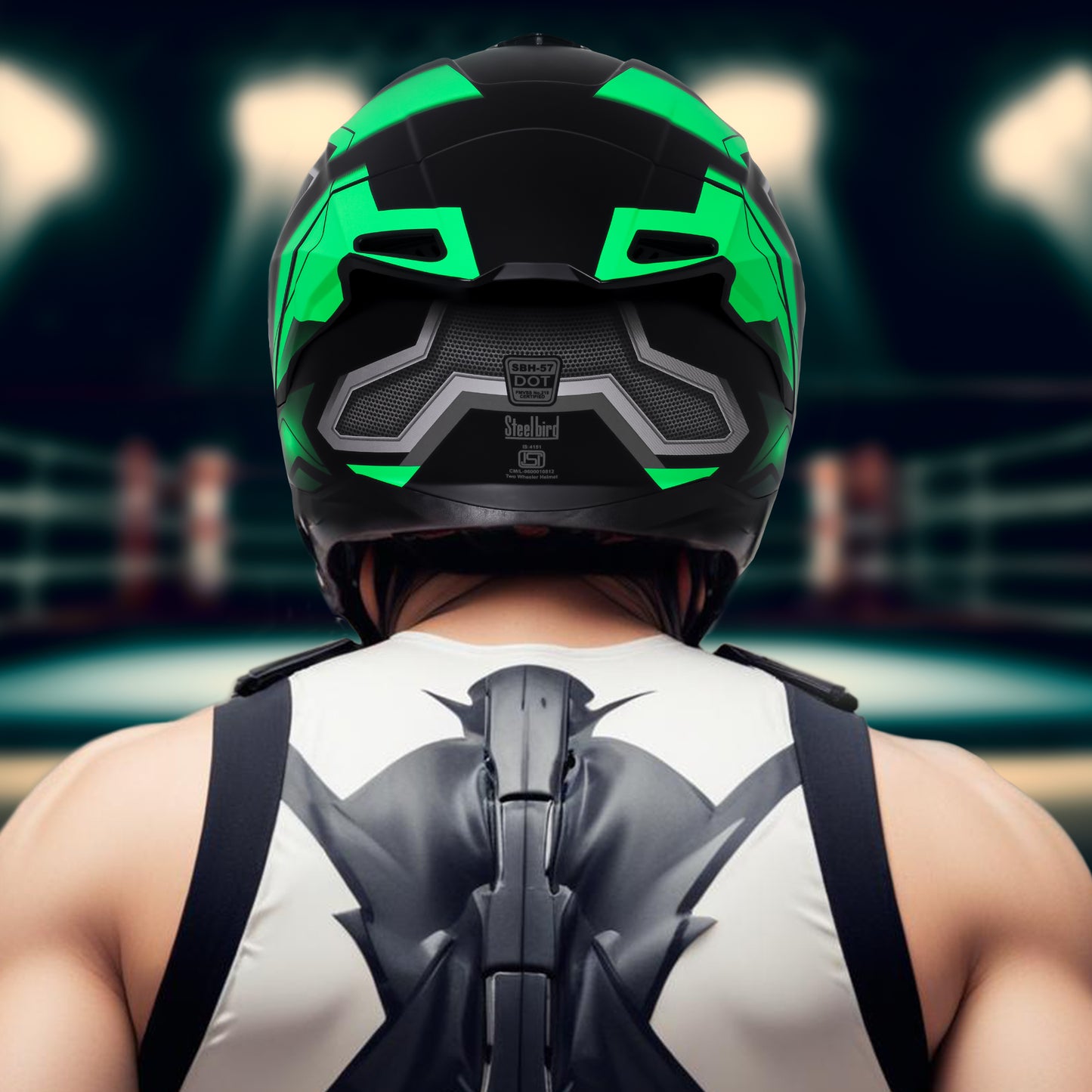 Steelbird SBH-57 Fighter F3 ISI and DOT Certified Full Face Helmet for Men and Women with Inner Silver Sun Shield (Glossy Black Green)