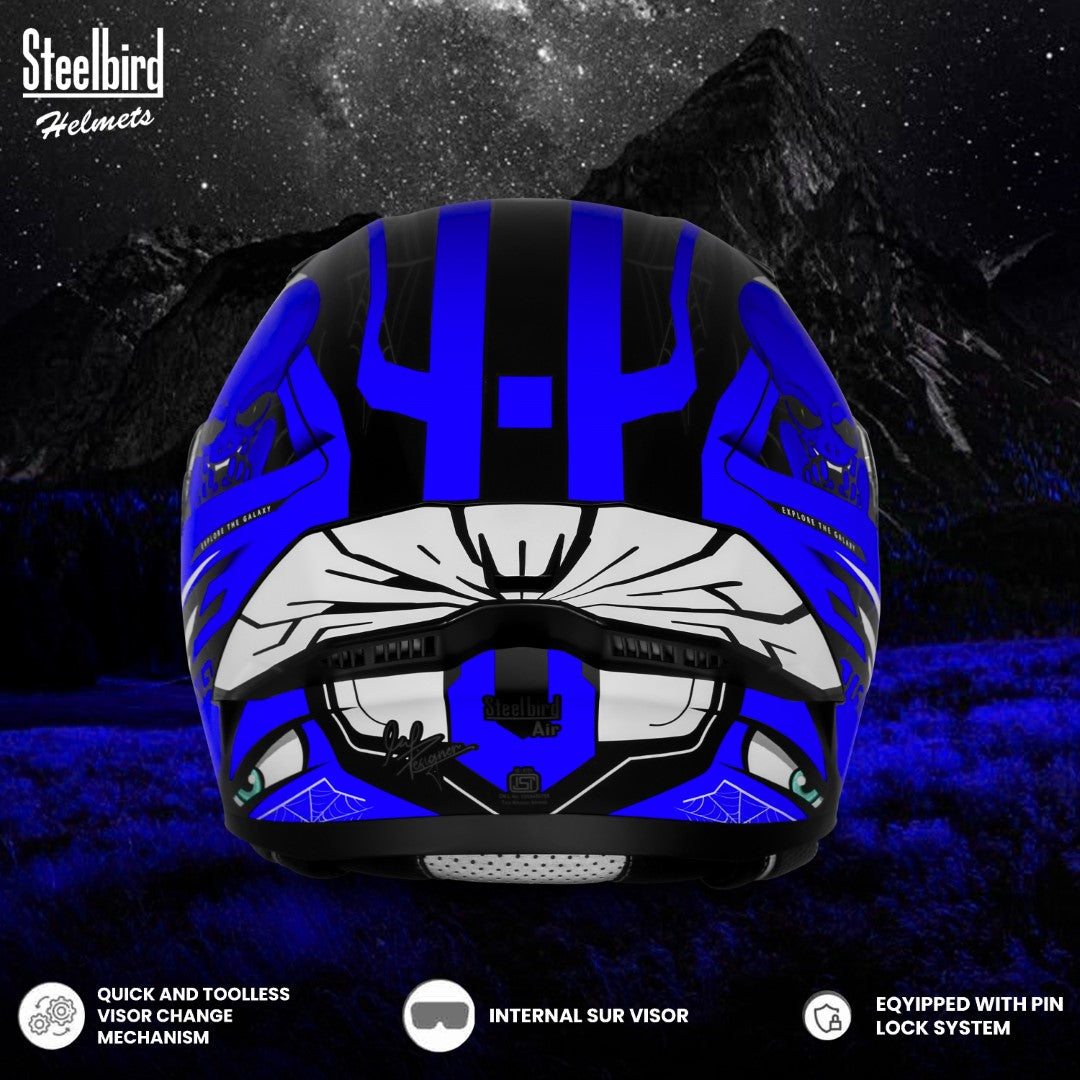 Steelbird SBA-20 Strange ISI Certified Flip-Up Graphic Helmet for Men and Women (Glossy Black Blue)