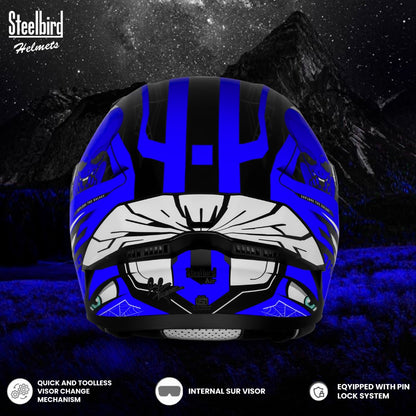 Steelbird SBA-20 Strange ISI Certified Flip-Up Graphic Helmet for Men and Women (Glossy Black Blue)