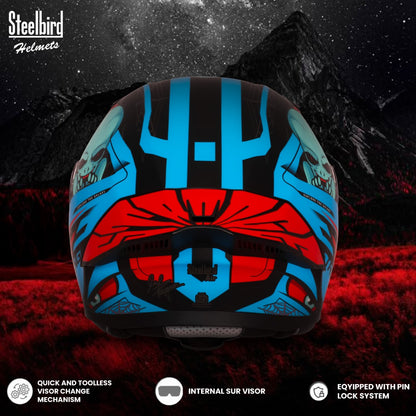 Steelbird SBA-20 Strange ISI Certified Flip-Up Graphic Helmet for Men and Women (Glossy Black Cyan Green)