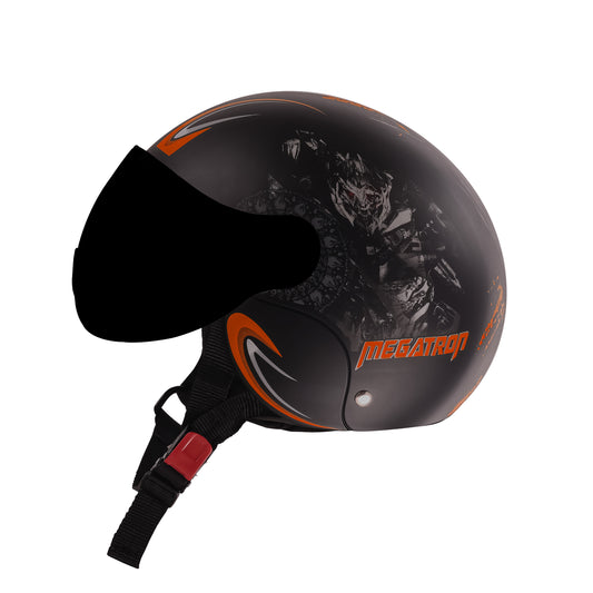 Steelbird SBH-16 Megatron ISI Certified Open Face Graphic Helmet for Men and Women (Glossy Black Orange with Smoke Visor)