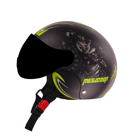 Steelbird SBH-16 Megatron ISI Certified Open Face Graphic Helmet for Men and Women (Glossy Black Neon with Smoke Visor)