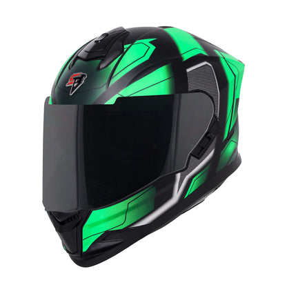 Steelbird SBH-57 Fighter F3 ISI and DOT Certified Full Face Helmet for Men and Women with Inner Silver Sun Shield (Glossy Black Green)