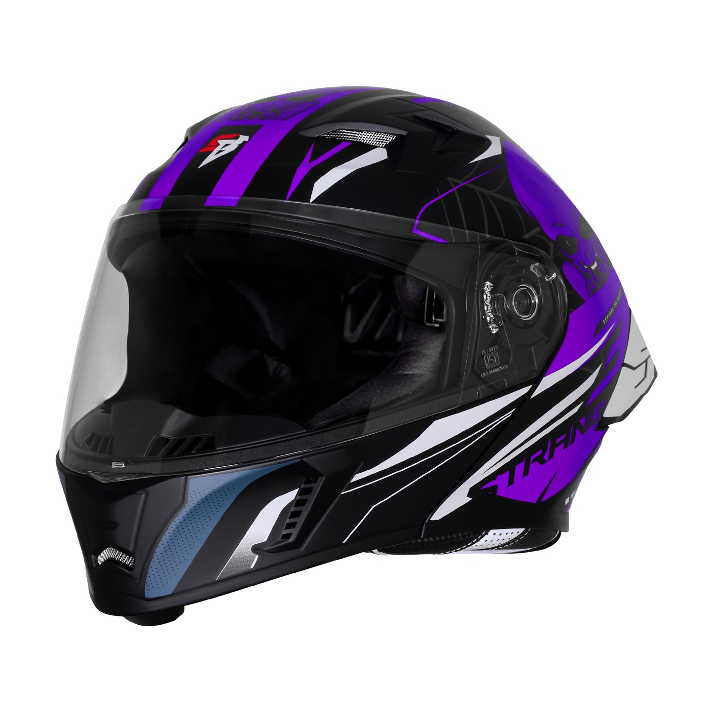 Steelbird SBA-20 Strange ISI Certified Flip-Up Graphic Helmet for Men and Women (Glossy Black Purple)