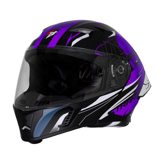 Steelbird SBA-20 Strange ISI Certified Flip-Up Graphic Helmet for Men and Women (Glossy Black Purple)