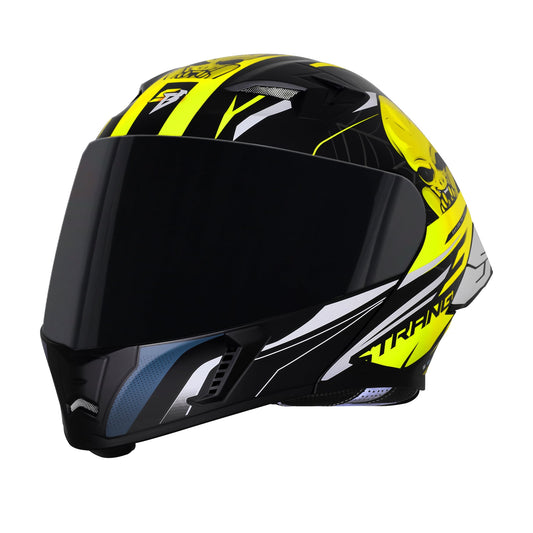 Steelbird SBA-20 Strange ISI Certified Flip-Up Graphic Helmet for Men and Women (Glossy Black Neon with Smoke Visor)