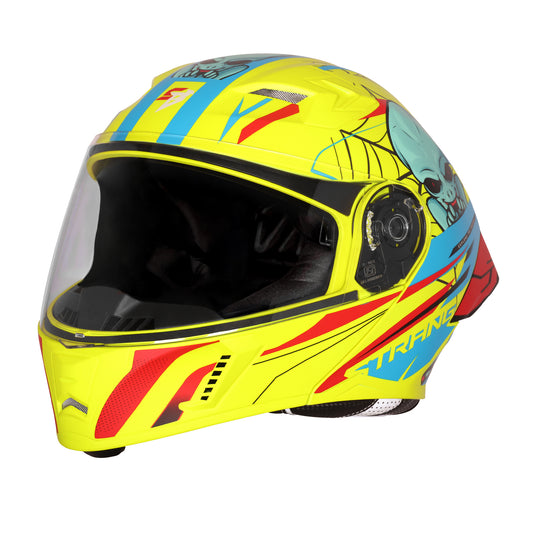 Steelbird SBA-20 Strange ISI Certified Flip-Up Graphic Helmet for Men and Women (Glossy Fluo Neon Cyan Green)