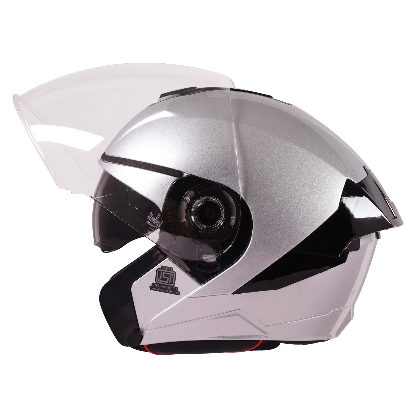 Steelbird SBA-10 7Wings ISI Certified Open Face Helmet for Men and Women with Inner Smoke Sun Shield (Glossy Silver)