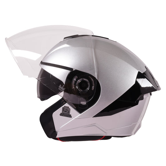 Steelbird SBA-10 7Wings ISI Certified Open Face Helmet for Men and Women with Inner Smoke Sun Shield (Glossy Silver)