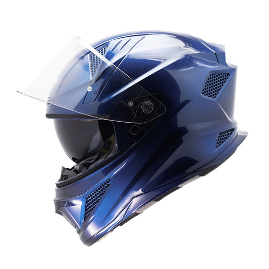 Steelbird SBH-25 Breeze On Ombre 7Wings ISI Certified Full Face Helmet for Men and Women with Inner Smoke Sun Shield (Glossy Black Y.Blue)