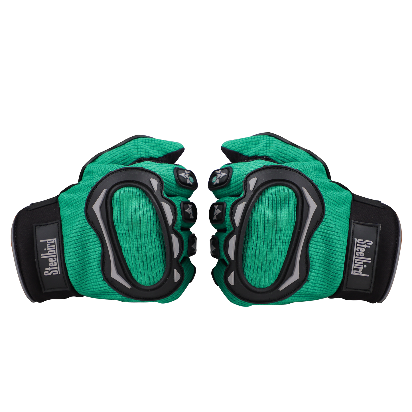 Refurbished Steelbird Full Finger Bike Riding Gloves with Touch Screen Sensitivity at Thumb and Index Finger, Protective Off-Road Motorbike Racing (Green Grey)