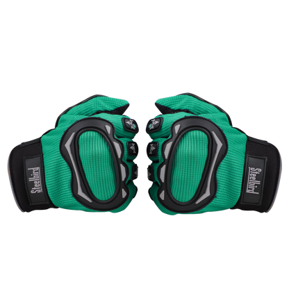 Refurbished Steelbird Full Finger Bike Riding Gloves with Touch Screen Sensitivity at Thumb and Index Finger, Protective Off-Road Motorbike Racing (Green Grey)