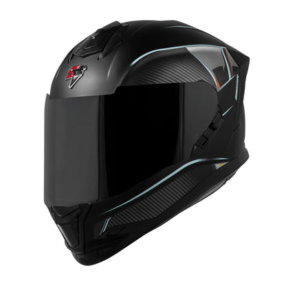 Steelbird SBH-57 Carbon Fighter ISI and DOT Certified Full Face Helmet for Men and Women (Glossy Black Light Blue)