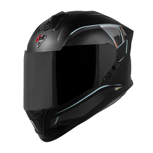 Steelbird SBH-57 Carbon Fighter ISI and DOT Certified Full Face Helmet for Men and Women (Glossy Black Light Blue)