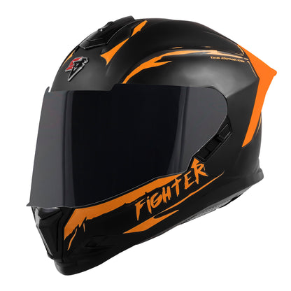 Steelbird SBH-57 Fighter F2 ISI and DOT Certified Full Face Helmet for Men and Women With Inner Silver Sun Shield (Glossy Black Orange)