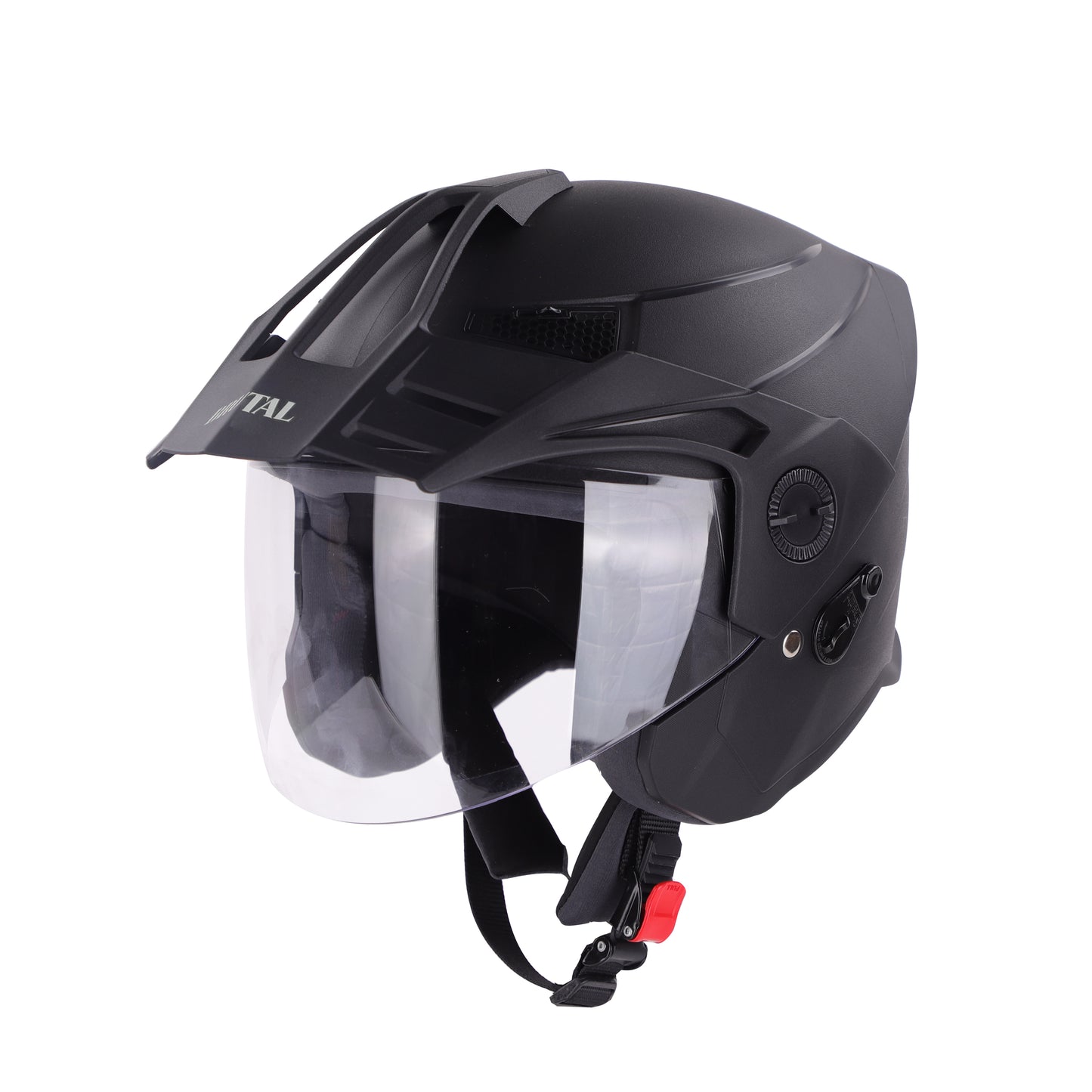 Steelbird SBH-23 Brutal ISI Certified Open Face Helmet for Men and Women (Dashing Black with Clear Visor)