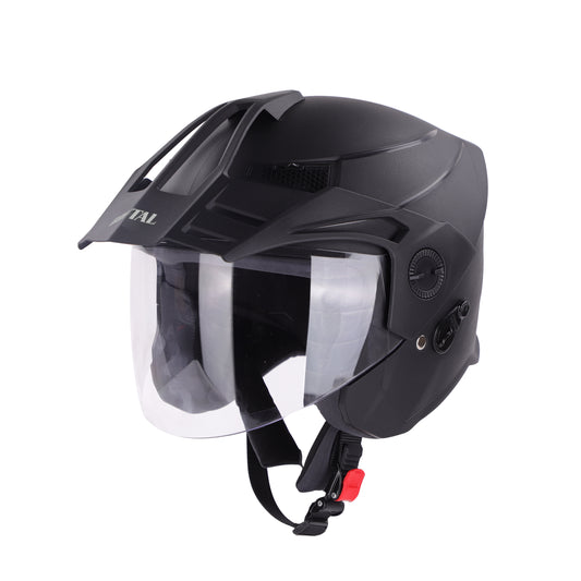 Steelbird SBH-23 Brutal ISI Certified Open Face Helmet for Men and Women (Dashing Black with Clear Visor)