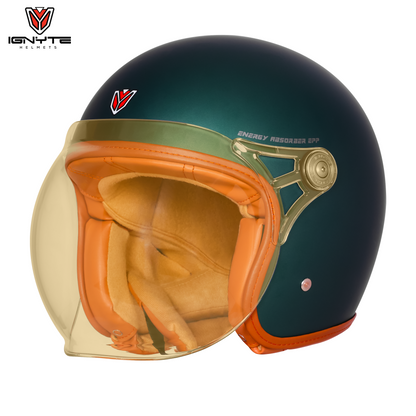 IGNYTE IGN-58 Solid ISI/DOT Certified Open Face Helmet for Men and Women (Glossy Deep Green)