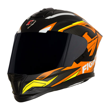 Steelbird SBH-57 Fighter F7 ISI and DOT Certified Full Face Graphic Helmet for Men and Women with Inner Silver Sun Shield (Glossy Black Orange)