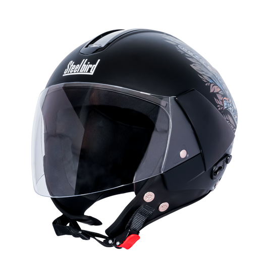 SBH-5 Hamsa Eye Graphic Helmet ISI Certified Open Face Helmet for Women (Glossy Black Green)