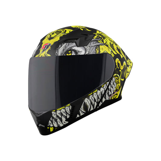 Steelbird SBA-20 Draco Bluetooth ISI Certified Full Face Helmet for Men and Women with Inner Smoke Sun Shield (Glossy Black Neon)