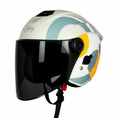 Steelbird SBH-80 Fairy FR4 ISI Certified Open Face Graphic Helmet for Women (Glossy Green Yellow with Smoke Visor)