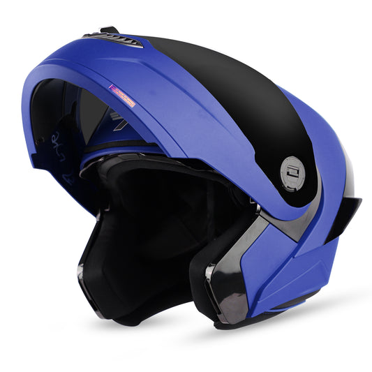 Steelbird SBA-8 7Wings ISI Certified Flip-Up Helmet for Men and Women (Matt Yamaha Blue with Smoke Visor)