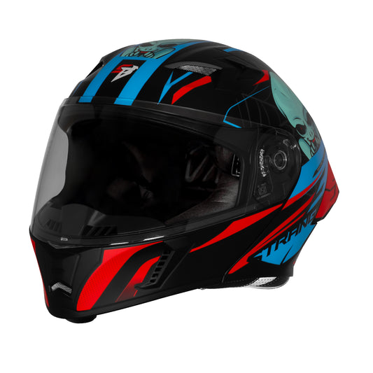 Steelbird SBA-20 Strange ISI Certified Flip-Up Graphic Helmet for Men and Women (Glossy Black Cyan Green)