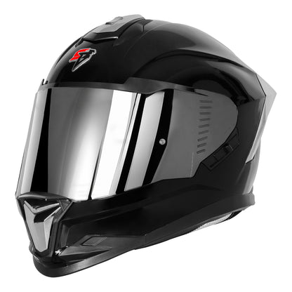 Steelbird SBH-57 Fighter F9 ISI and DOT Certified Full Face Helmet for Men and Women with Inner Silver Sun Shield and Silver Spoiler (Glossy Black)