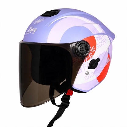 Steelbird SBH-80 Fairy FR5 ISI Certified Open Face Graphic Helmet for Women (Glossy Purple Red with Smoke Visor)