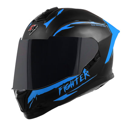 Steelbird SBH-57 Fighter F2 ISI and DOT Certified Full Face Helmet for Men and Women With Inner Silver Sun Shield (Glossy Black Blue)