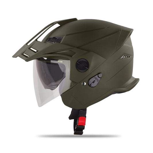 Steelbird SBH-23 GT Plus Open Face ISI Certified Helmet with Inner Sun Shield (Dashing Battle Green)