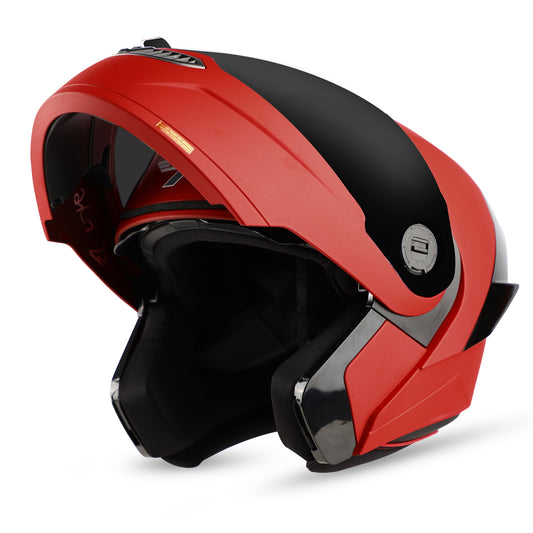 Steelbird SBA-8 7Wings ISI Certified Flip-Up Helmet for Men and Women (Matt Sports Red with Smoke Visor)