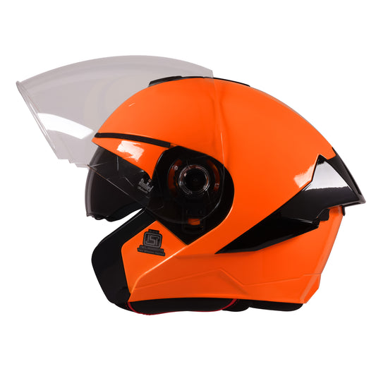 Steelbird SBA-10 7Wings ISI Certified Open Face Helmet for Men and Women with Inner Smoke Sun Shield (Glossy Fluo Orange)
