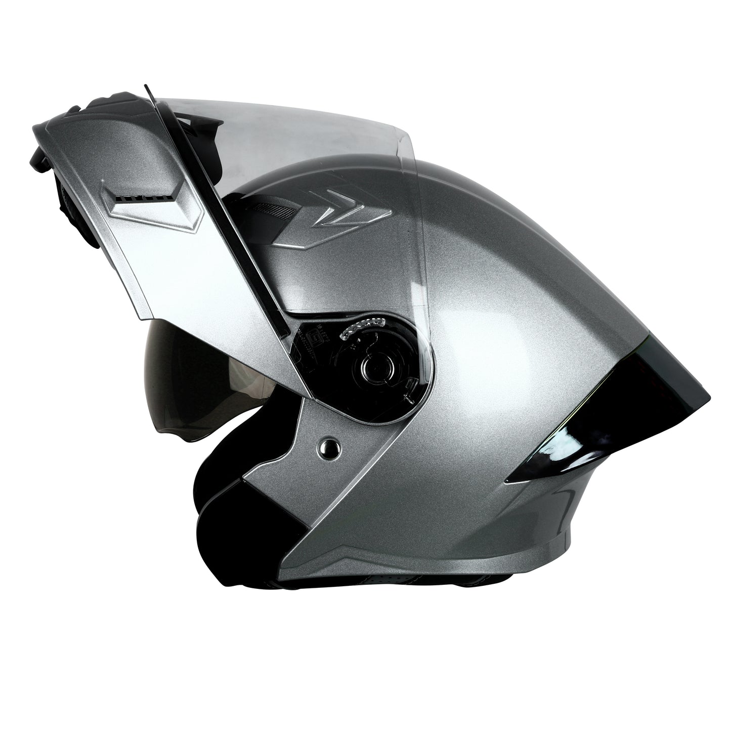 Steelbird SBA-20 7Wings ISI Certified Flip-Up Helmet with Black Spoiler for Men and Women with Inner Smoke Sun Shield (Glossy Silver)