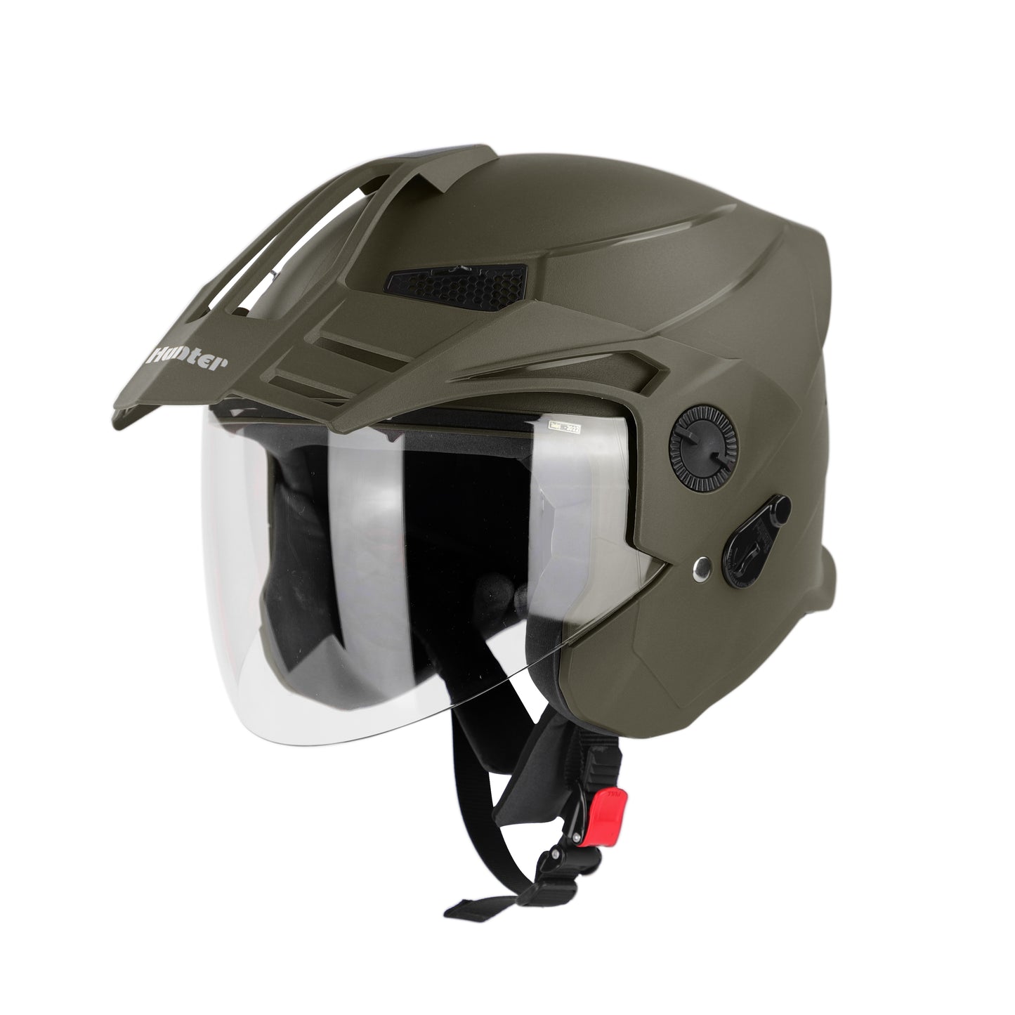 Steelbird SBH-23 Hunter ISI Certified Open Face Helmet for Men and Women (Dashing Battle Green with Clear Visor)