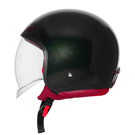 Steelbird SBH-67 Retro 5.0 ISI and DOT Certified Open Face Helmet for Men and Women (Glossy Exotic Green)