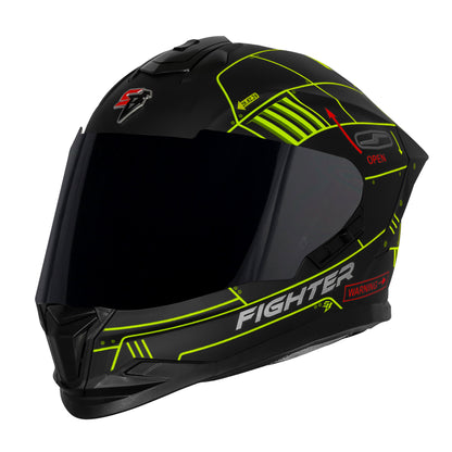 Steelbird SBH-57 Fighter F6 ISI and DOT Certified Full Face Graphic Helmet for Men and Women with Inner Silver Sun Shield (Glossy Black Neon)