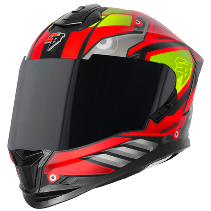 Steelbird SBH-57 Fighter F8 ISI and DOT Certified Full Face Graphic Helmet for Men and Women with Inner Silver Sun Shield (Glossy Black Red)